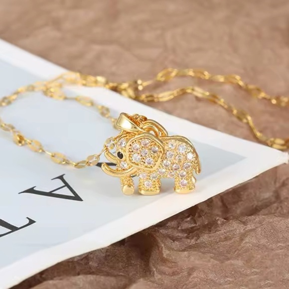 Moon Goddess Emporium Jewelry - 18K Gold 3D Elephant Bohemian Pave Diamond Inlay Pendant Necklace